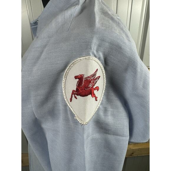 Vintage Mobil Pegasus Unitog Service Shirt Long Sleeve W Name Clayt Medium USA - Picture 6 of 11